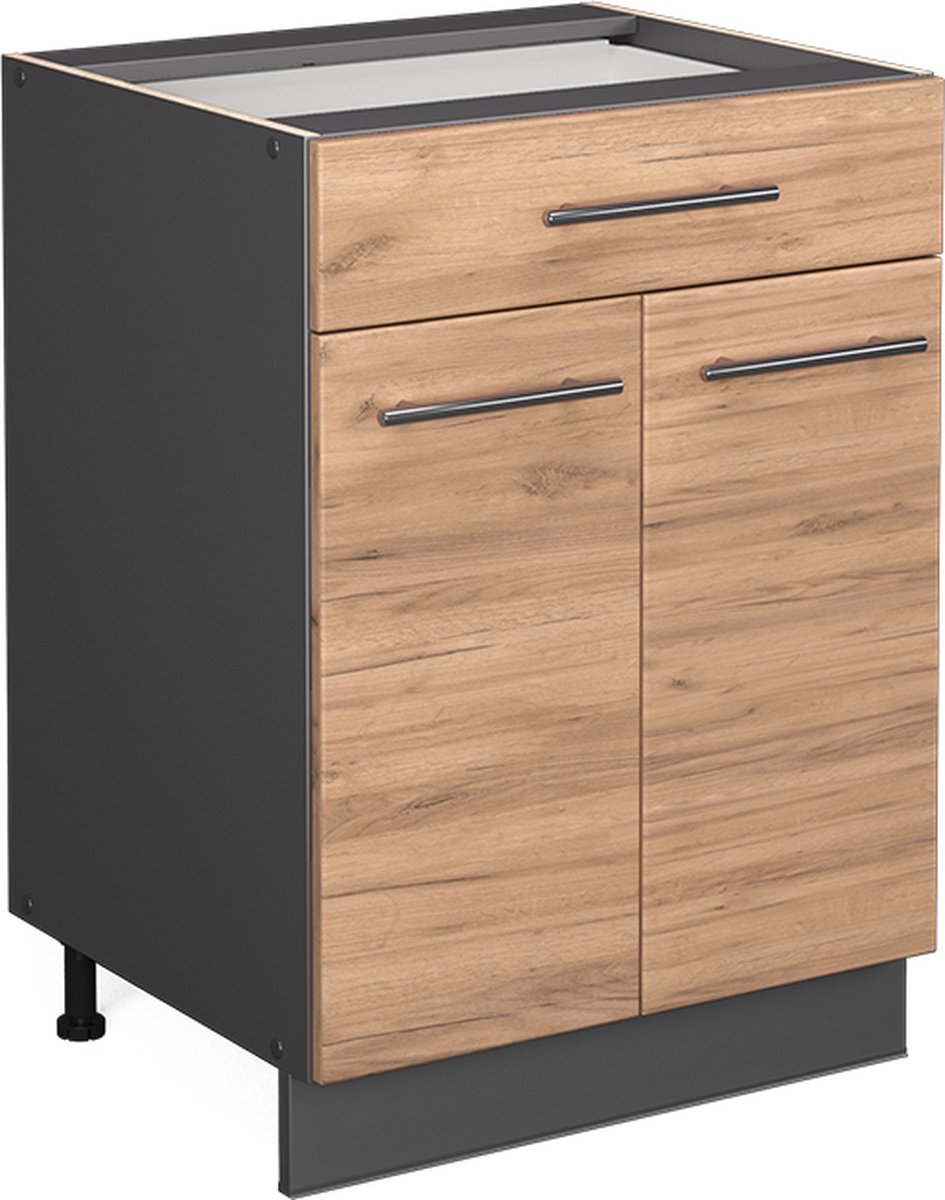 Vicco Fame-Line Keukenonderkast – 60 cm met lade, zonder werkblad Krachtige eik goud Goudkleurig Eiken/Antraciet