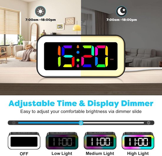 thumbnail: Digitale Kinderwekker Met RGB-licht - LED-display, 18 Beltonen, Sluimerfunctie, Energiebesparende Modus, 12/24 Uur Voor Slaapkamer Van Kids