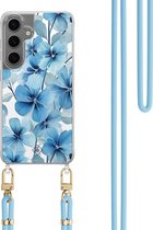 Casimoda® coque avec cordon - Convient pour Samsung S24 - Indigo Gardens - Cordon amovible - TPU/polycarbonate - Blauw