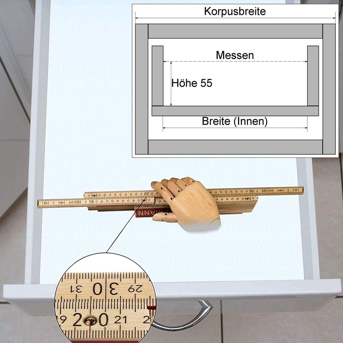 Bestekbak zilvergrijs 600 mm voor Tandembox en ModernBox - Orga-Box