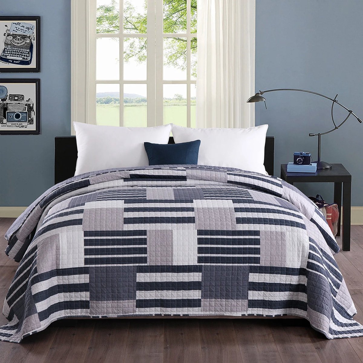 Néos® Bedsprei - Patchwork/Omkeerbaar - Blauw/Wit - Polyester - 170x210cm