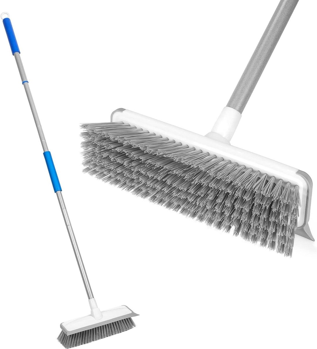 Vloerborstel 26 cm met lange handgreep - 2-in-1 veegbezem voor terras garage tuin balkon