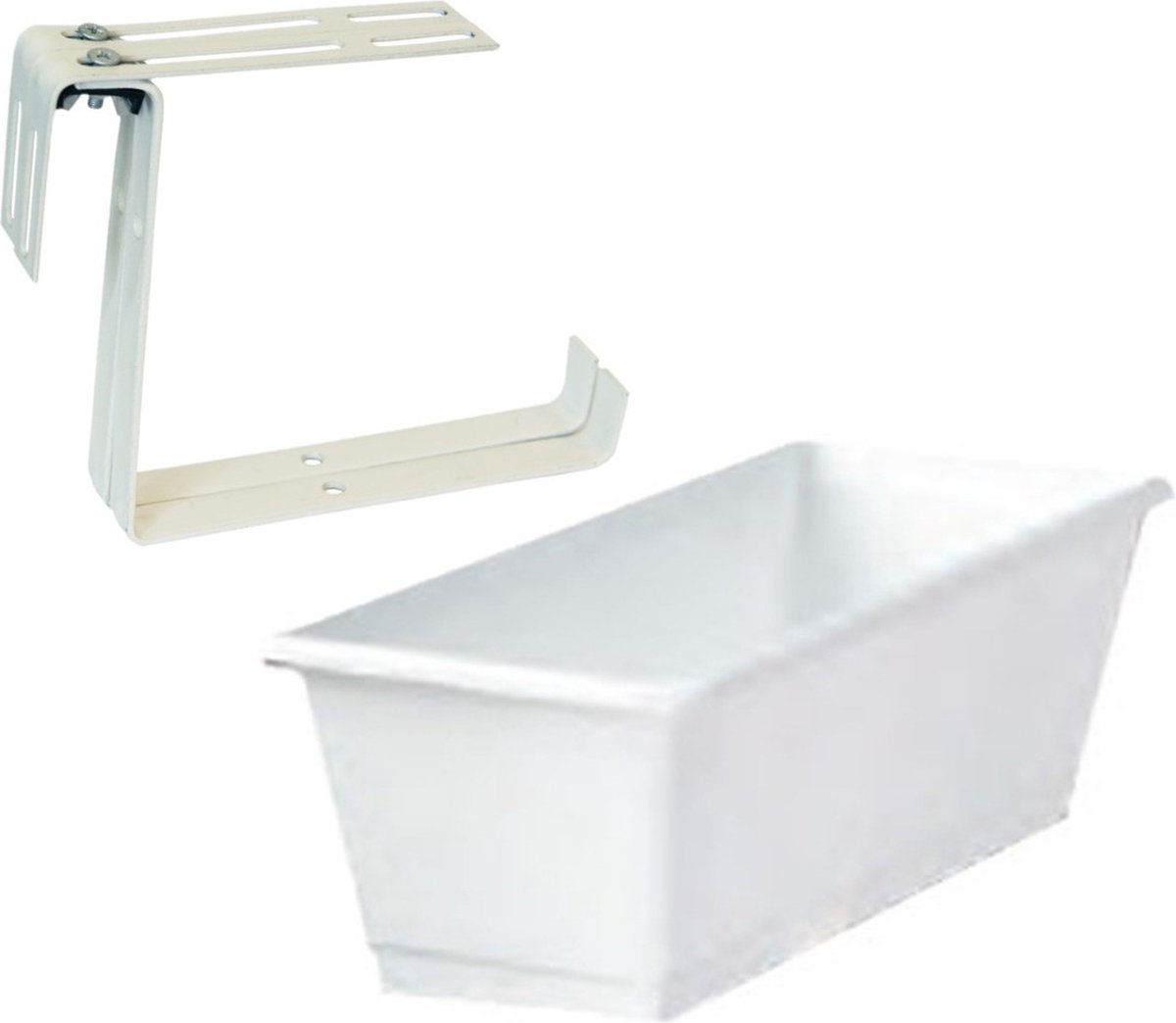 Kunststof plantenbak wit rechthoekig 60 cm met 2 verstelbare railing beugels