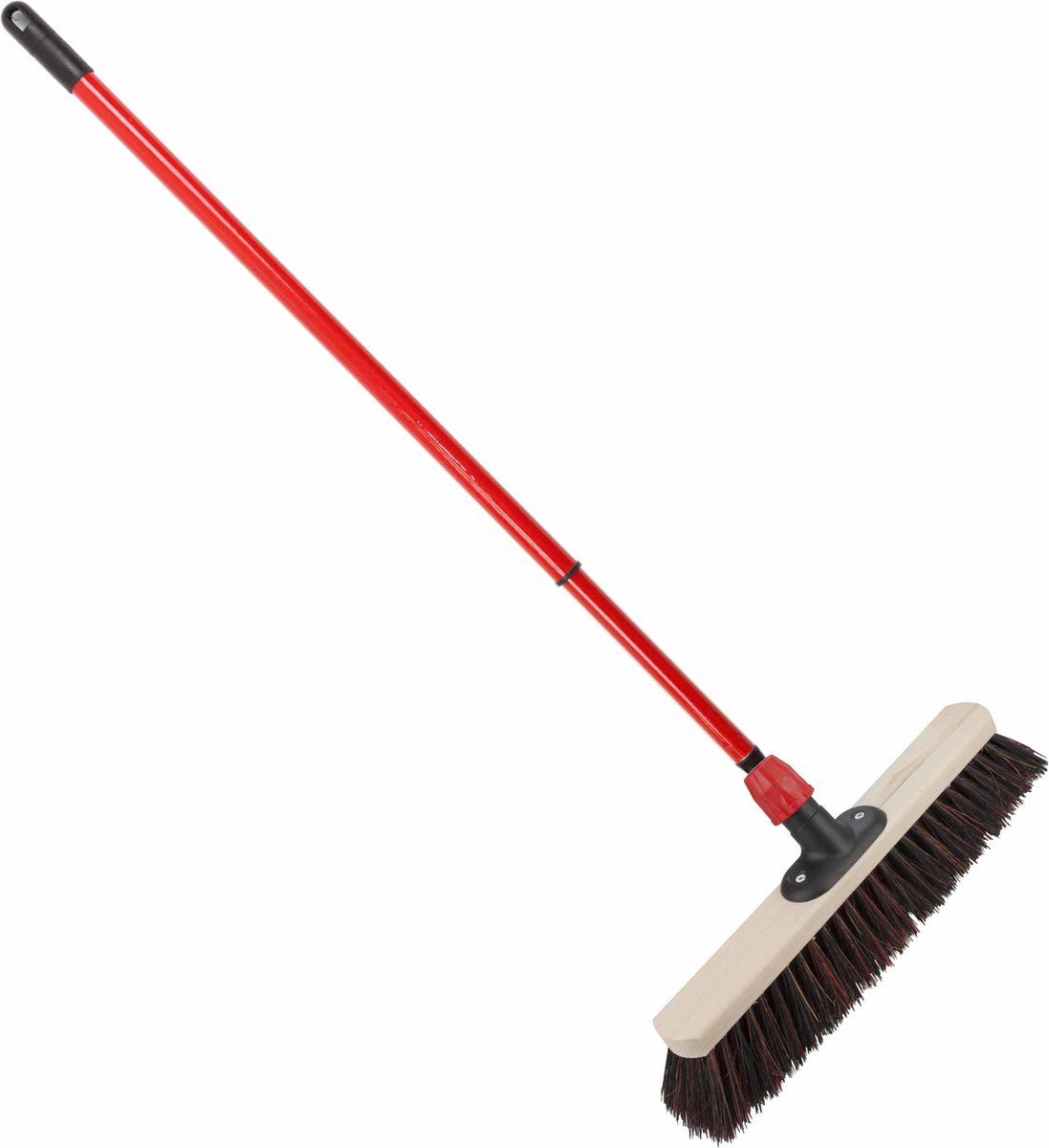 Goedkoopste Houten straatbezem/buitenbezem Arenga 40 cm met metalen telescoopsteel rood 80 - 130 cm - Harde buitenbezems