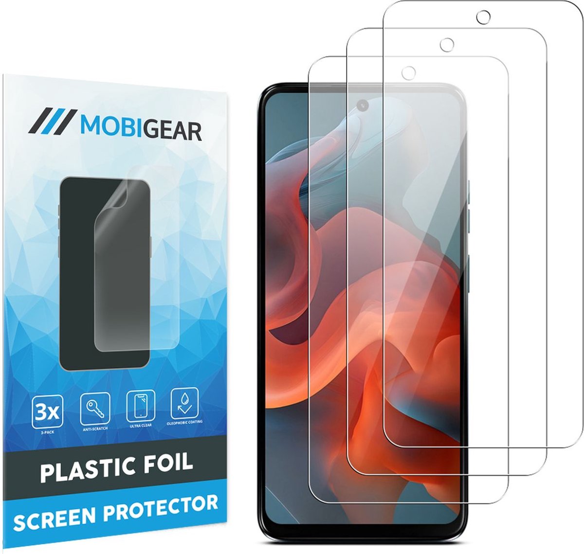 Mobigear Screenprotector geschikt voor Motorola Moto G34 | Mobigear Screenprotector Folie - Case Friendly (3-Pack)