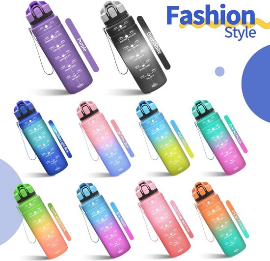 1 Liter Waterfles Met Tijdmarkering En Rietje Motiverende Sport Lekvrije Drinkfles Voor Outdoor Fitness In De Sportschool Snngv