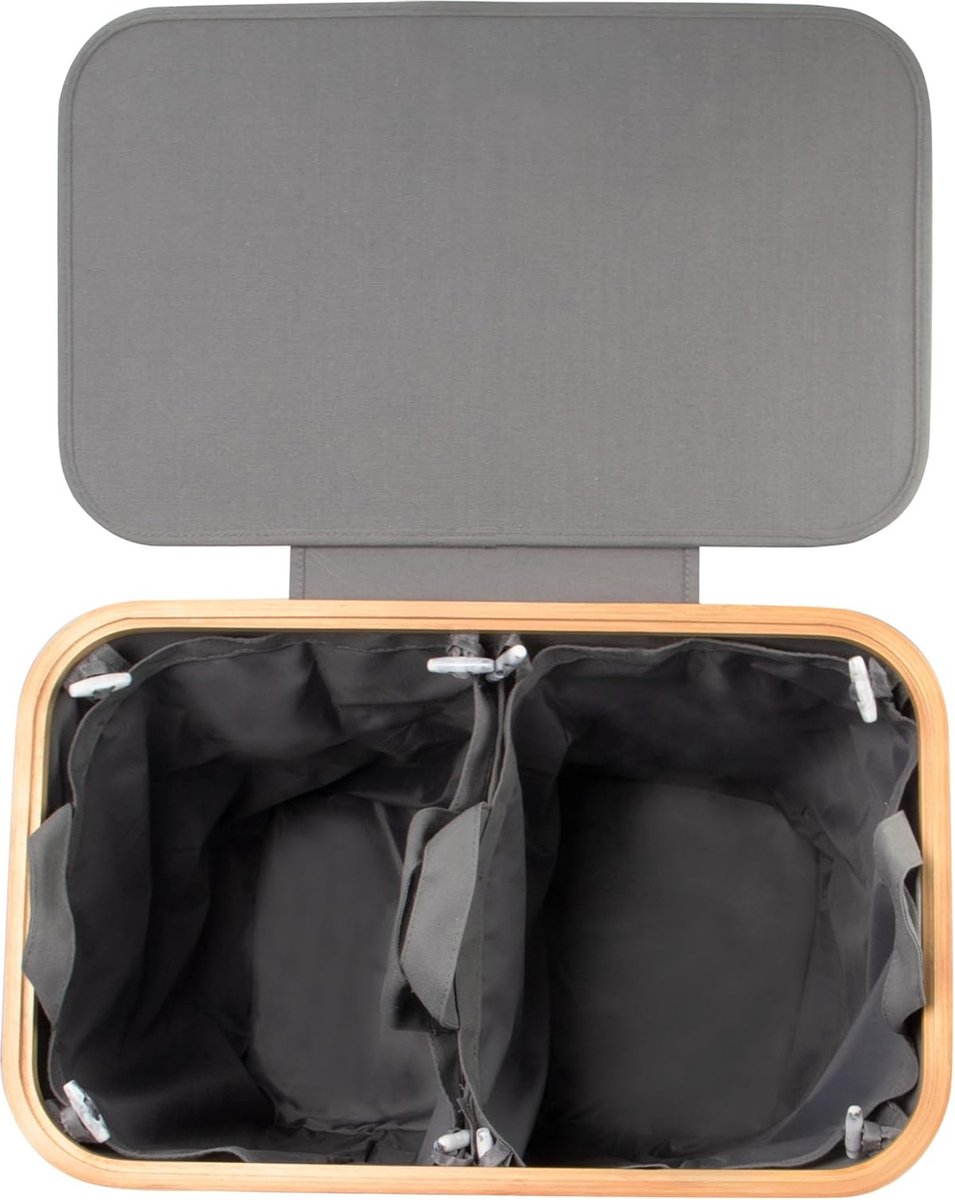 Goedkoopste Dark Laundry basket 2 compartments 150 liters bamboo fabric gray XXL laundry basket dark gray laundry collector laundry pouf - laundry sorter with lid