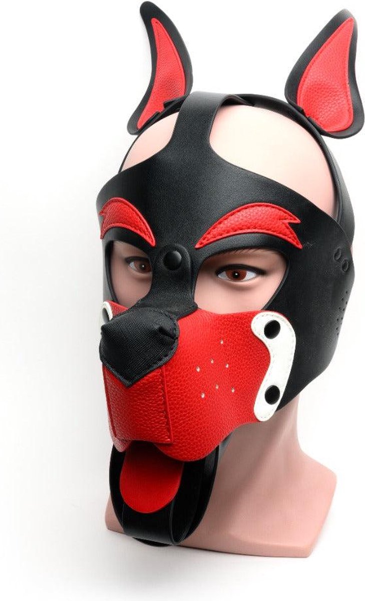 Goedkoopste 665 Leather - Masker - Playful Pup Hood - Zwart/Rood/Wit - One Size