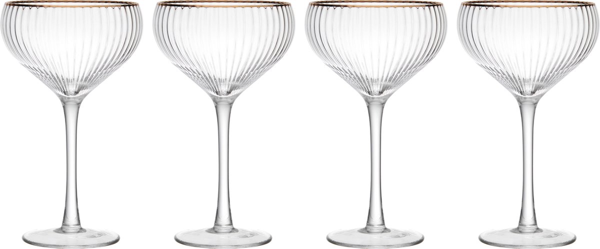 Champagneglazen, Coupes, Set van 4 Stuks, 0.35 L, Loodvrij Glas, Gouden Rand - Mikasa | Sorrento
