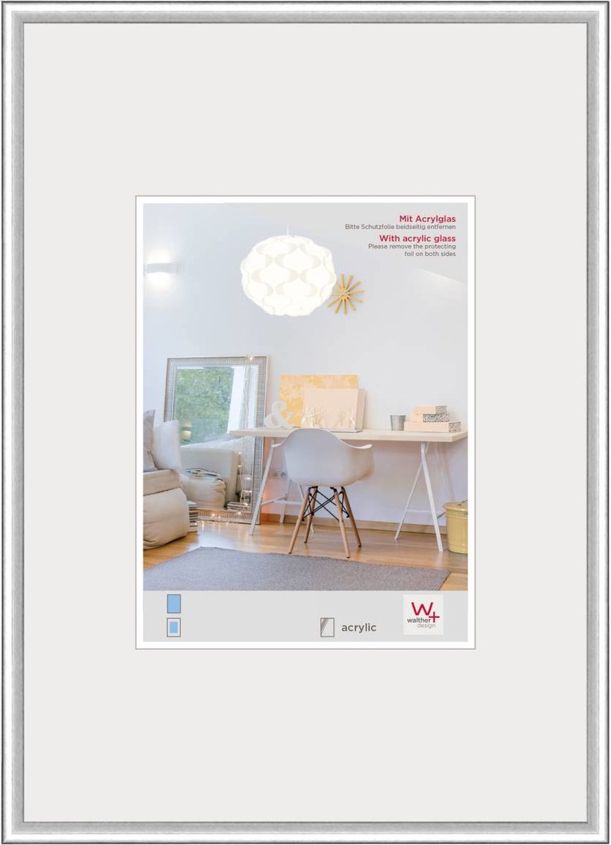 Walther New Lifestyle - Kunststof lijst - Fotoformaat 59,4x84 cm (DIN A1) - Kunstglas - Zilver