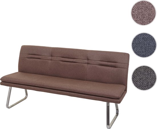 Canapé MCW-H70, canapé de salle à manger canapé rembourré, dossier tissu/textile acier inoxydable brossé ~ marron 180cm