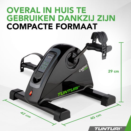 Compacte zwarte Tunturi Cardio Fit M50 minitrainer, 42cm breed en 29cm hoog.