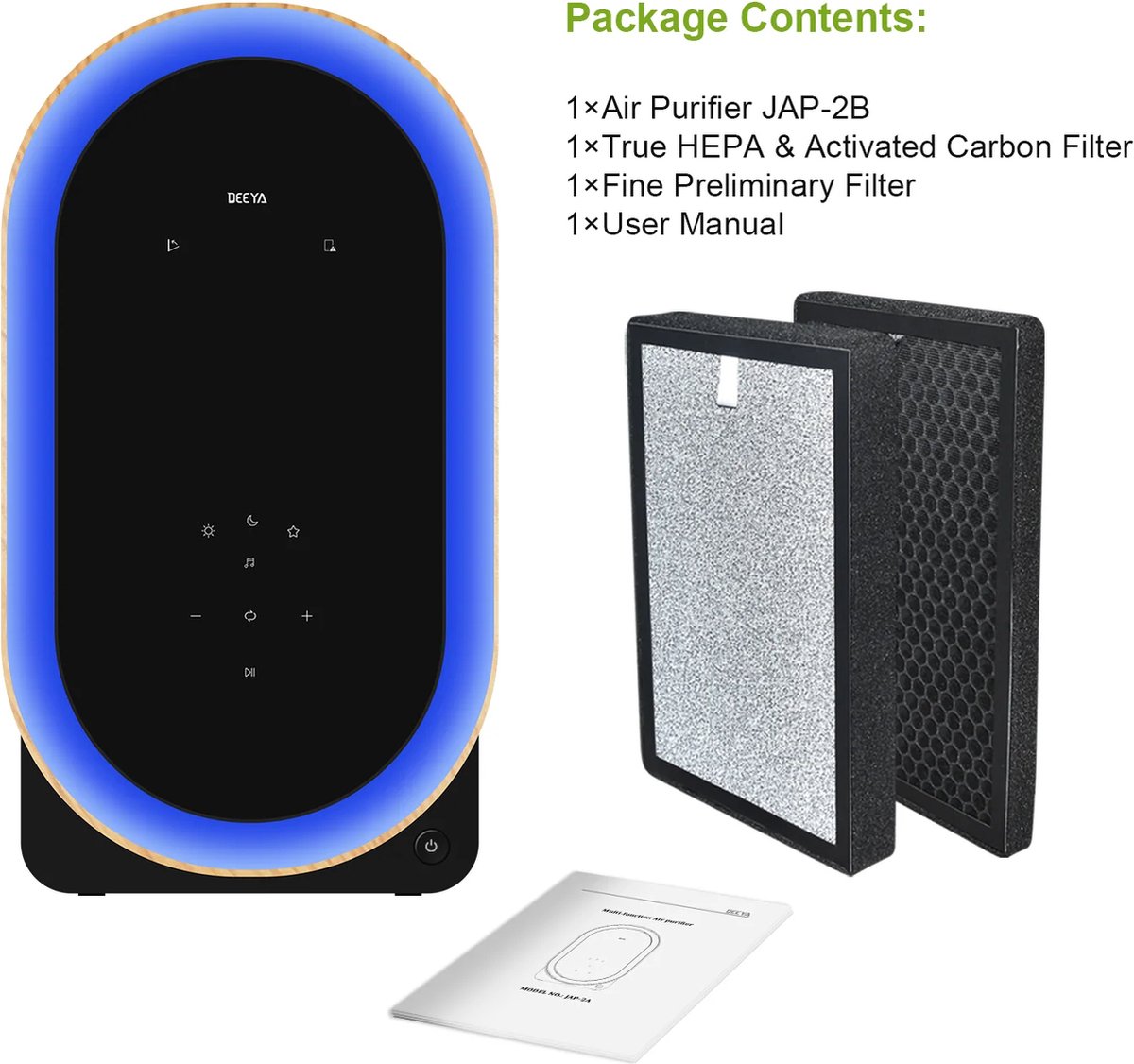 Deeya Desktop Air Purifier, Integrated Audio, Room Air Purifier with HEPA Filter and UVB Disinfectant, Night Light, Aromatherapy, — afbeelding 2