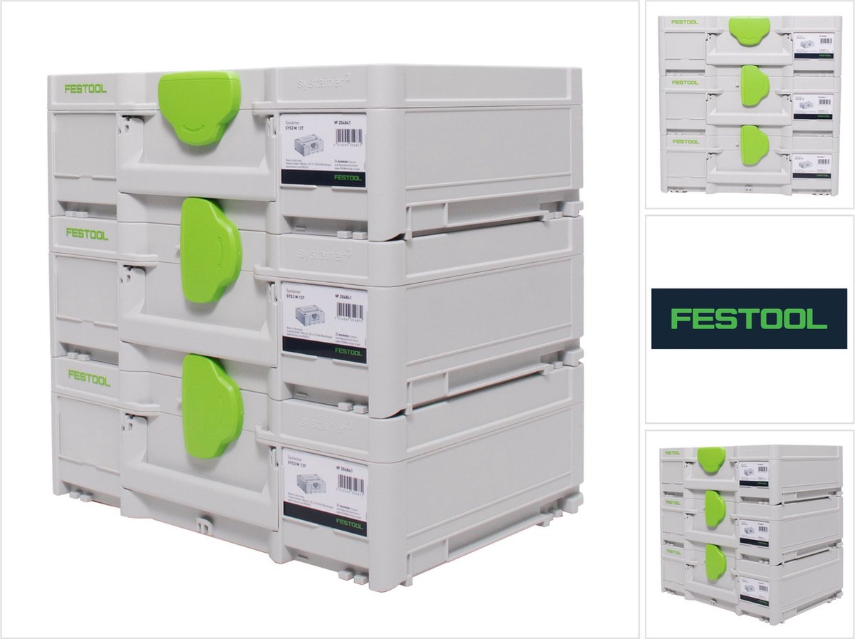 Festool Systainerset 3x SYS3 M 137 ( 3x 204841 ) 10.4 liter 396x296x137mm Gereedschapskoffer koppelbaar