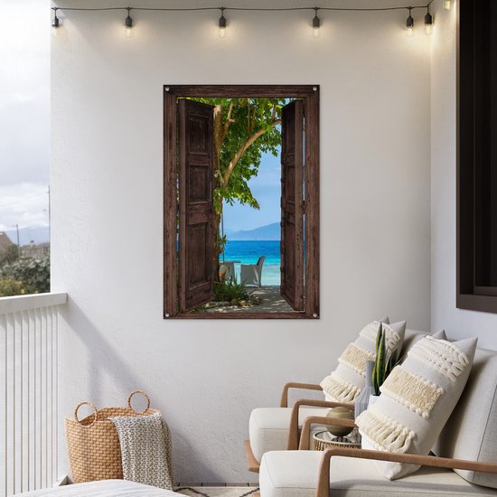 Tuinposter - 80x120 cm - Strand - Zee - Tropisch - Zomer - Doorkijk