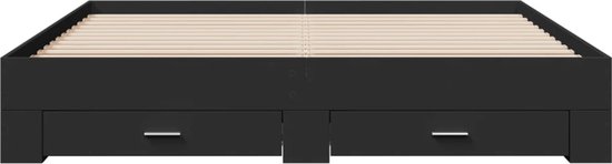 vidaXL - Bedframe - met - lades - bewerkt - hout - zwart - 200x200 - cm