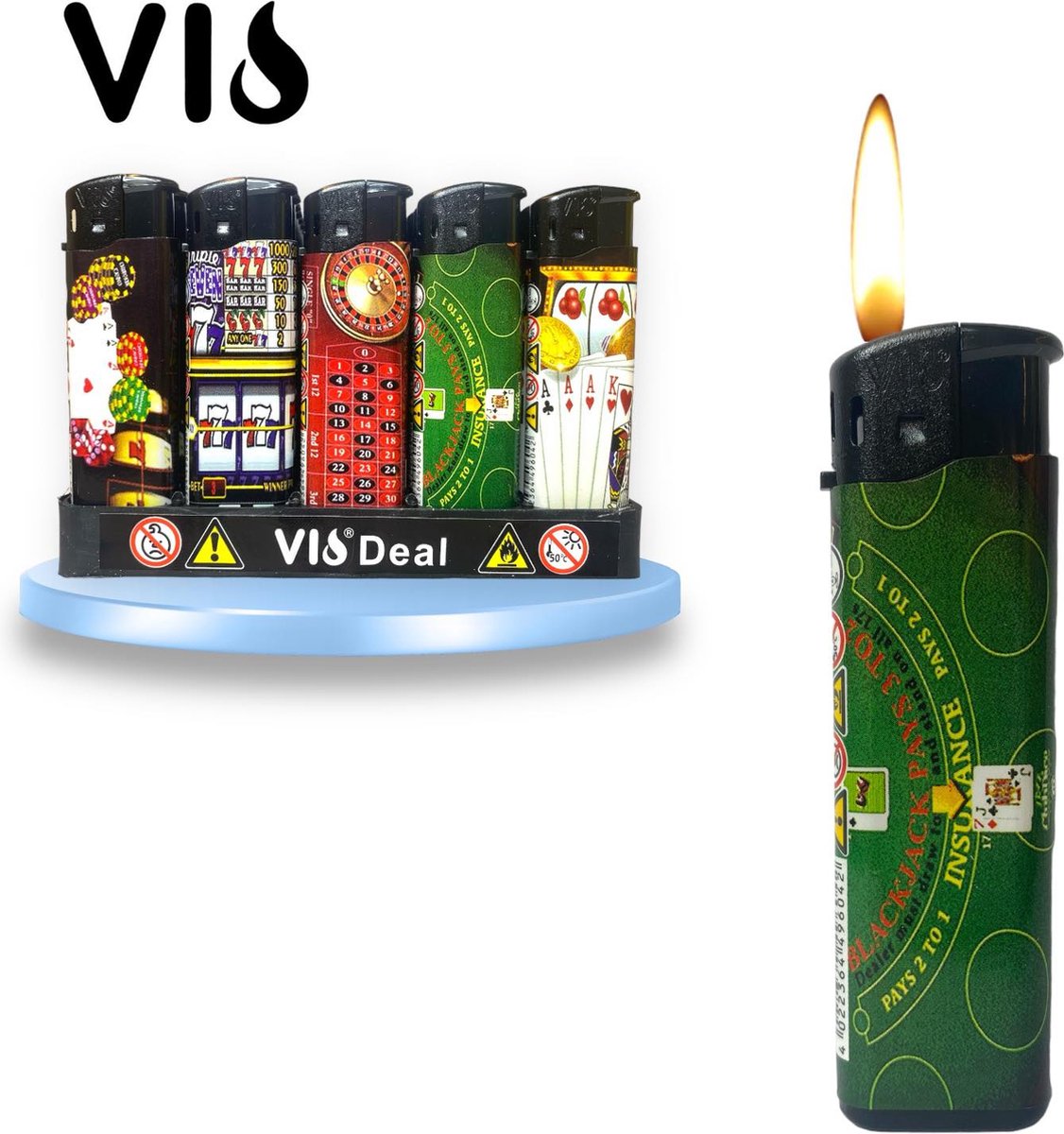 Klik aanstekers - 50 stuks - navulbaar - Casino print - elektronic aansteker - Unilite lighters