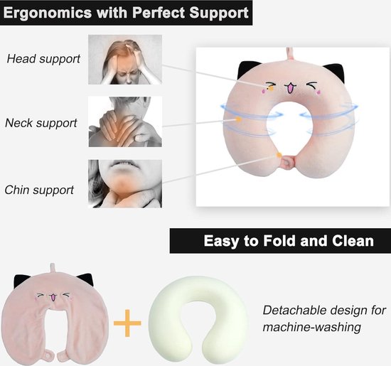 Oreiller cervical en mousse à mémoire de forme - kussen en U pour adultes et enfants - Rose - Camping et sommeil