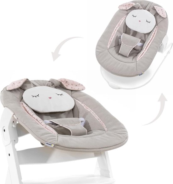 Baby wipstoeltje kinderstoel opzetdeel Alpha Bouncer 2-in-1 - Vanaf de geboorte - Met kussen - Compatibel met houten kinderstoel Alpha + en Beta + - Powder Bunny - Beige - Comfortabel en Veilig