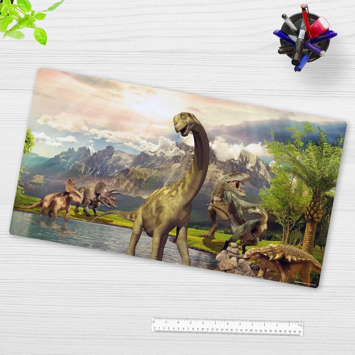 Bureauonderlegger dinosaurus Dino World voor kinderen en volwassenen - duurzaam vinyl - BPA-vrij - 74 x 40 cm - Made in Germany