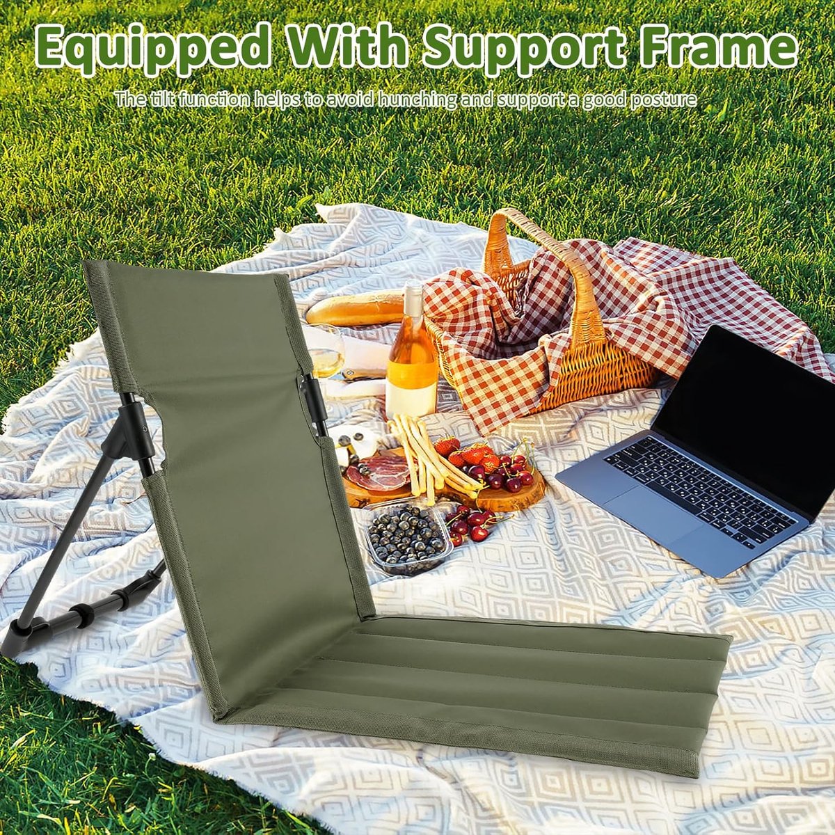 1Stuks(groente) opvouwbare kampeerstoel - Opvouwbare strandstoel - campingstoel buiten - draagbare opvouwbare campingstoel met opbergtas, lichtgewicht strandvloerstoel, strandloungestoel voor vissen, barbecues, wandelen,picknicken — cadeau in Sport & Outdoor - foto 3