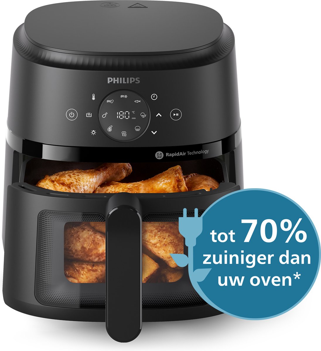 Philips 2000 Series Airfryer - NA220/00 - Kijkvenster - RapidAir - 4.2L - Tot 4 Personen - Zwart — afbeelding 4