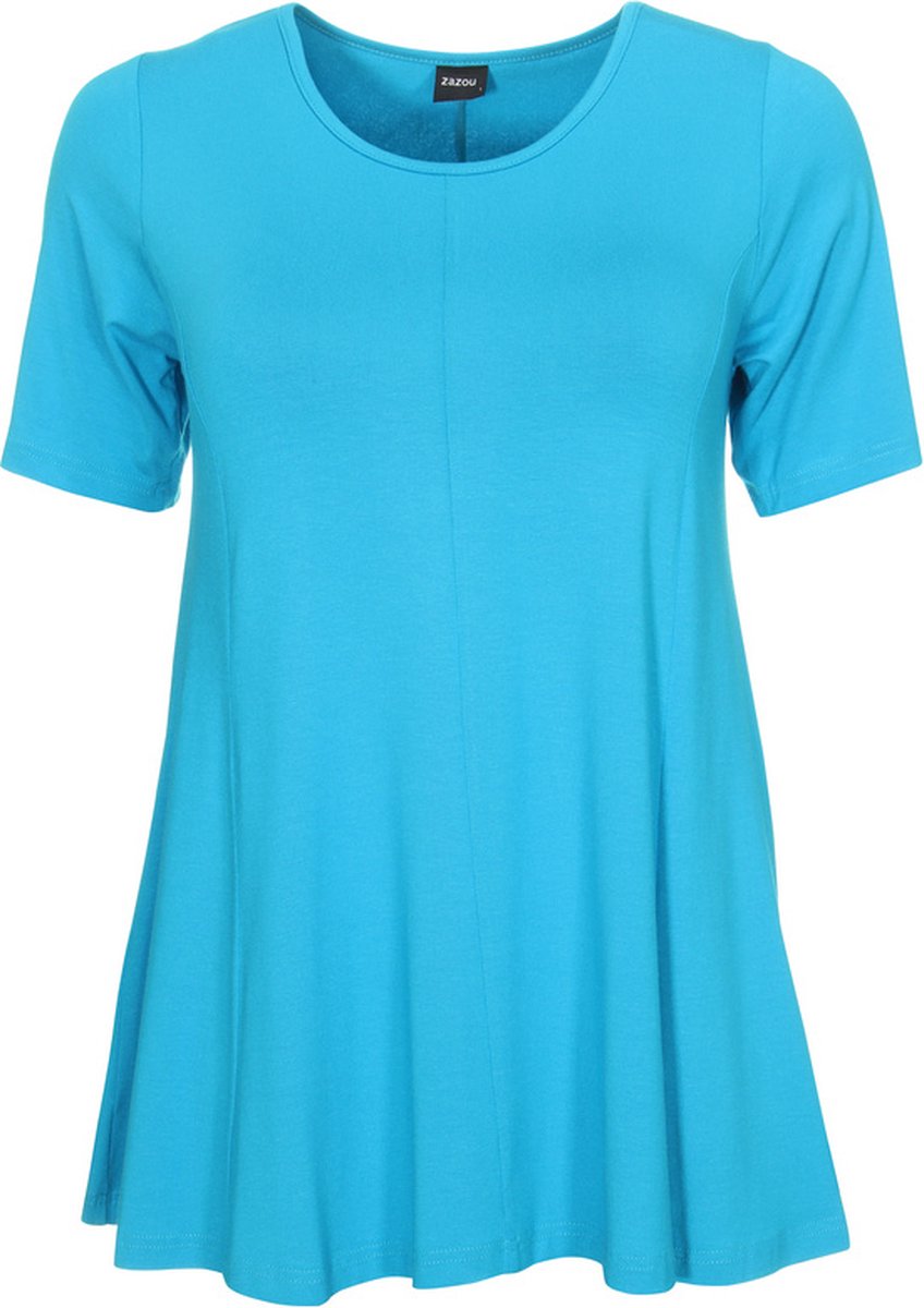ZAZOU A-LIJN SHIRT KORTE MOUW AQUA