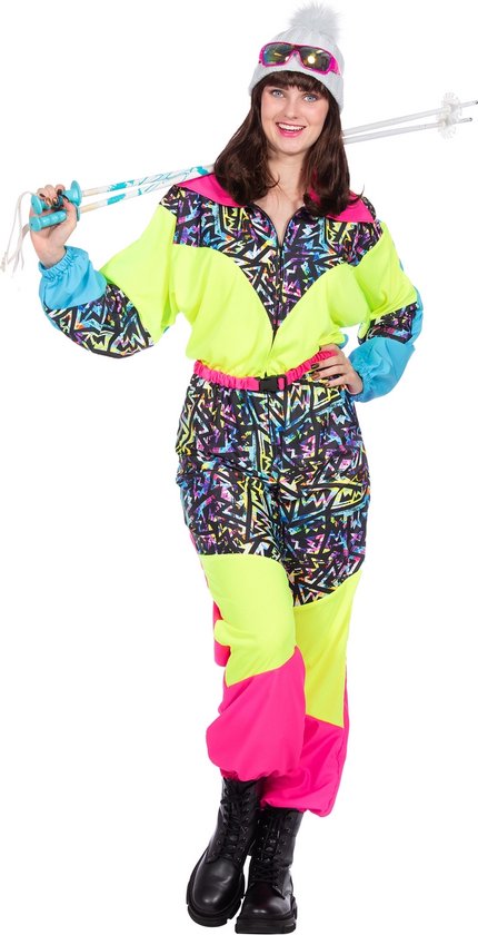 Wilbers & Wilbers - Foute Skipakken - Retro Jaren 80 Kleurig Skipak - Vrouw - Multicolor - Maat 56 - Carnavalskleding - Verkleedkleding