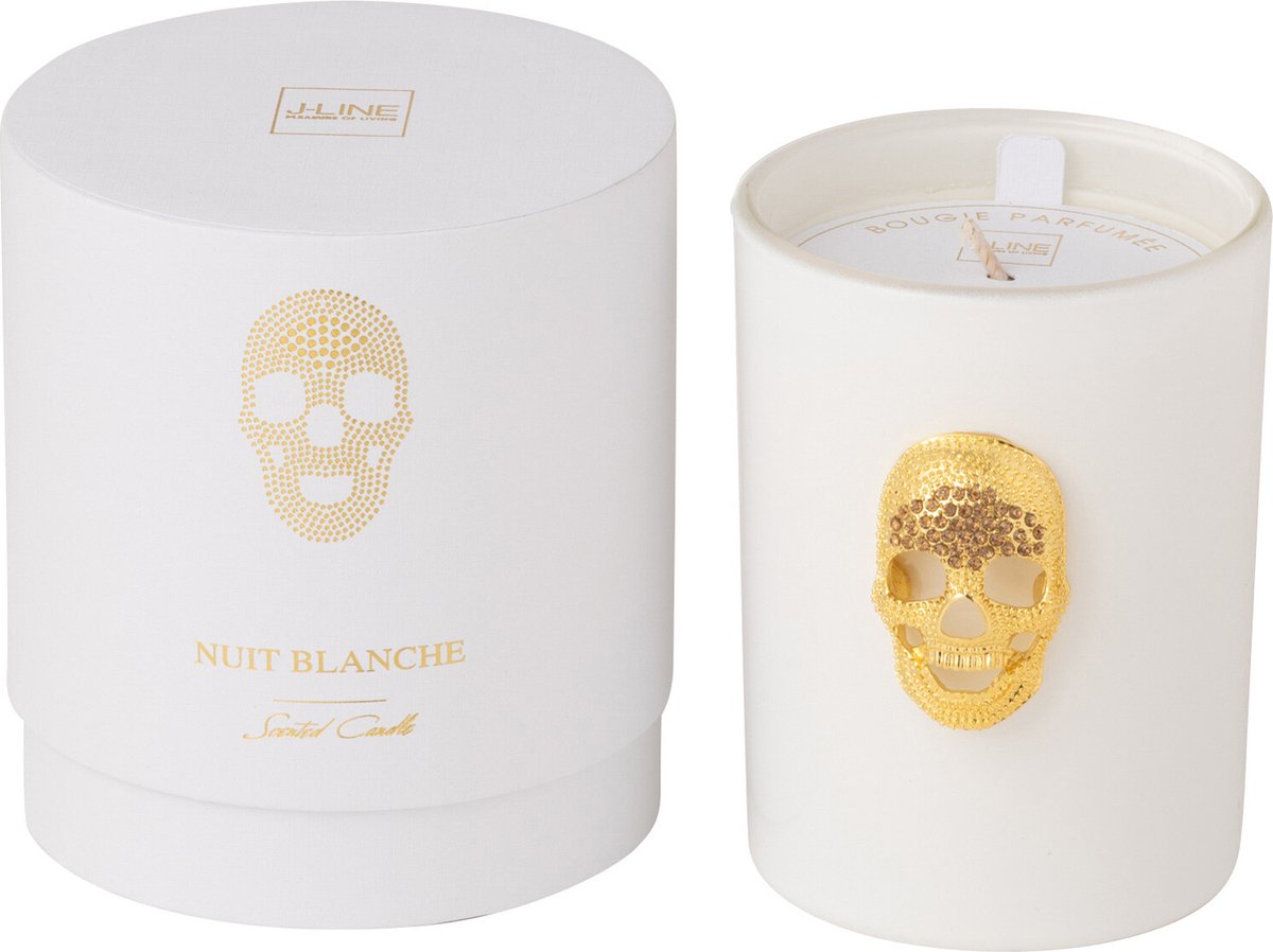J-Line geurkaars Doodskop Nuit Blanche - White Floral Tonk - glas - wit - small - 43U