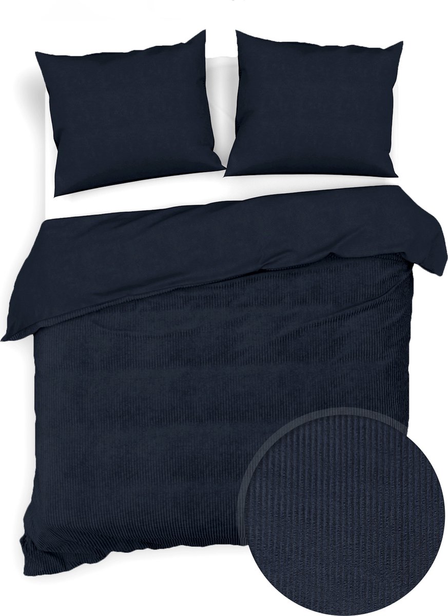 Zohome Dekbedovertrek Velluto-a-Coste - Effen Bedlinnen - Blauw - Dekbedhoes van Polyester / Katoen