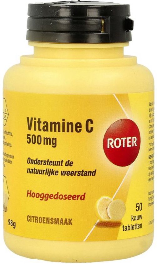 Roter Vitamine C 500mg Hooggedoseerd - Hoge dosering vitamine C ter ondersteuning van je weerstand - 50 kauwtabletten met citroensmaak