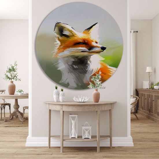 Décoration murale renard rond - Tableau Animaux rond - Cercles muraux Fond - Décoration murale murale moderne - Panneau mural - Peintures muraux cercle aluminium 60x60 cm