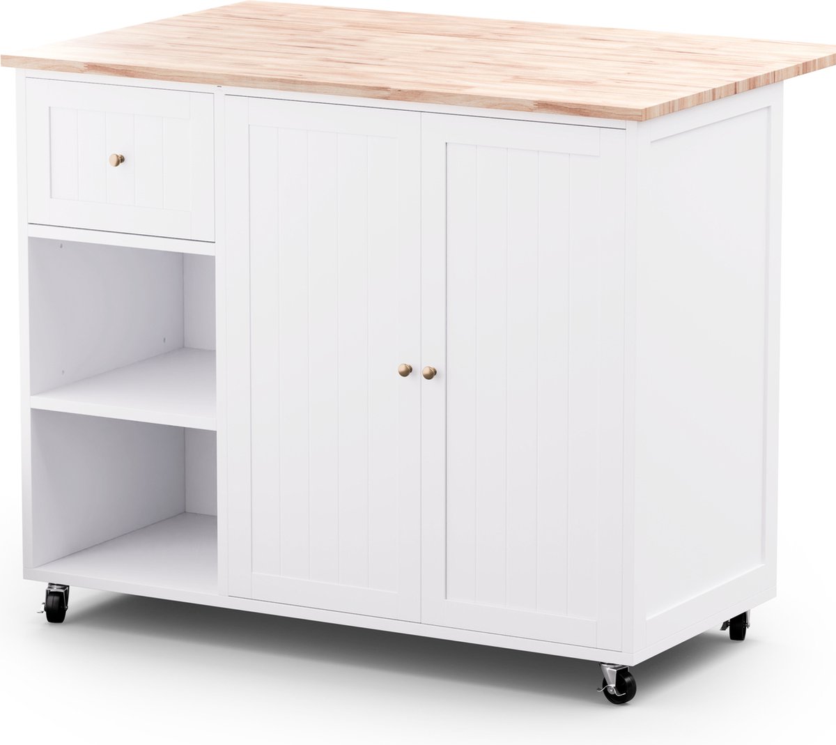 Blumfeldt Serveerwagen – Keukentrolley met Uitschuifbaar Blad, 2 Laden, Wielen met Rem, 106,5 x 49,5-69,5 x 89 cm, Stijlvolle Keukenwagen