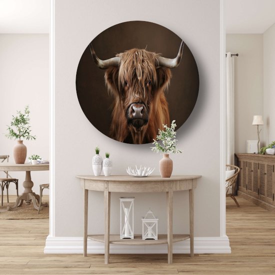 Panneau mural vache - Décoration murale animale ronde - Cercles muraux Cornes - Décoration murale classique - Cercles muraux - Décoration de bureau cercle mural aluminium 60x60 cm