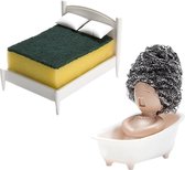 Set de 2 porte-éponges amusants en forme de lit et de bain – Solution de nettoyage ludique et fonctionnelle