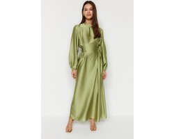 Trendyol Marineblauwe Taille Brit Satijnen Avondjurk Tctss23Db00037