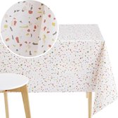 Waterdicht PVC afwasbaar tafelkleed - rechthoekig tafelzeil 118 x 55 inch | 300 x 140 cm - Terrazzo patroon afveegbaar - keuken plastic tafelkleed afvegen in crèmewit Tafelkleed