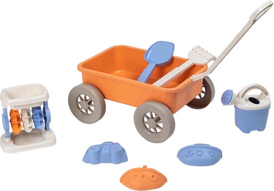 Foto: Eurekakids bioplastic strandwagen trekkar met accessoires eco strandspeelgoed in bolderkar vanaf 18 maanden 8 delig