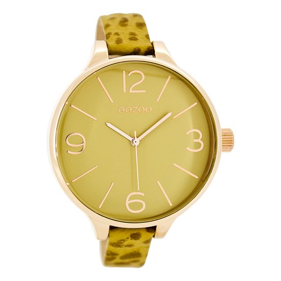 OOZOO Timepieces - Rosé goudkleurige horloge met camel leren band - C7967