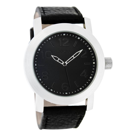 OOZOO Timepieces - Zilverkleurige horloge met zwarte leren band - C5154