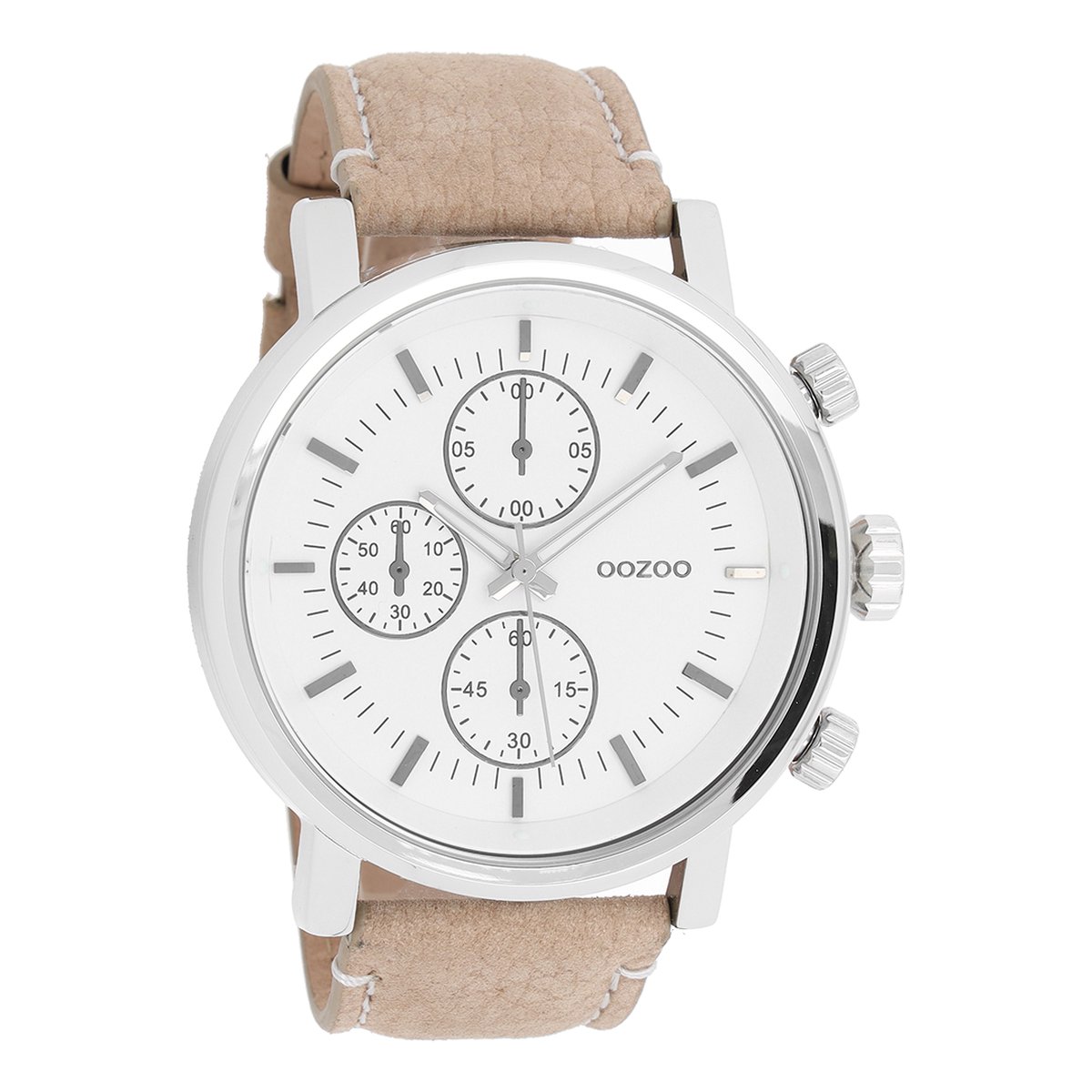 OOZOO Timepieces - Zilverkleurige horloge met zand leren band - C8565