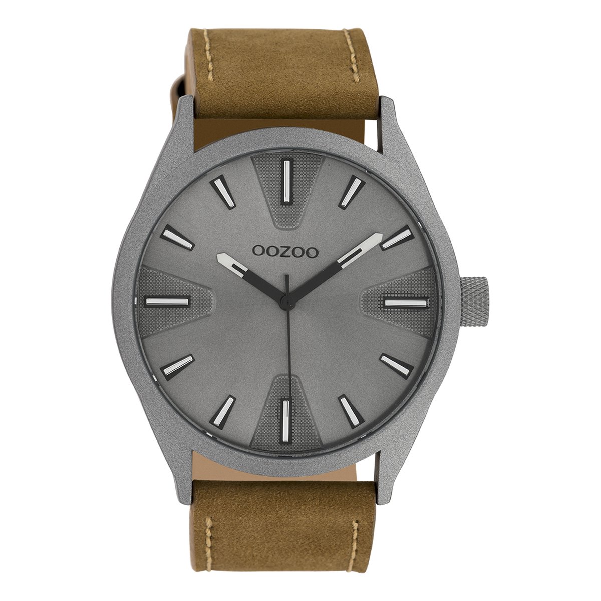 OOZOO Timepieces - Titanium horloge met bruine leren band - C10022