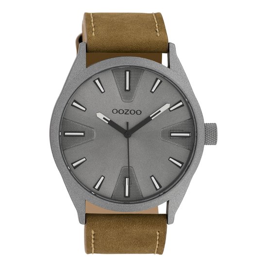 OOZOO Timepieces - Titanium horloge met bruine leren band - C10022