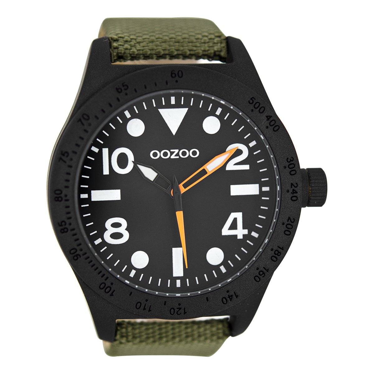 OOZOO Timepieces - Zwarte horloge met donker groene NATO horlogeband - C6751