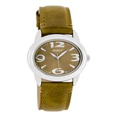 OOZOO Timepieces - Zilverkleurige horloge met cognac leren band - JR197