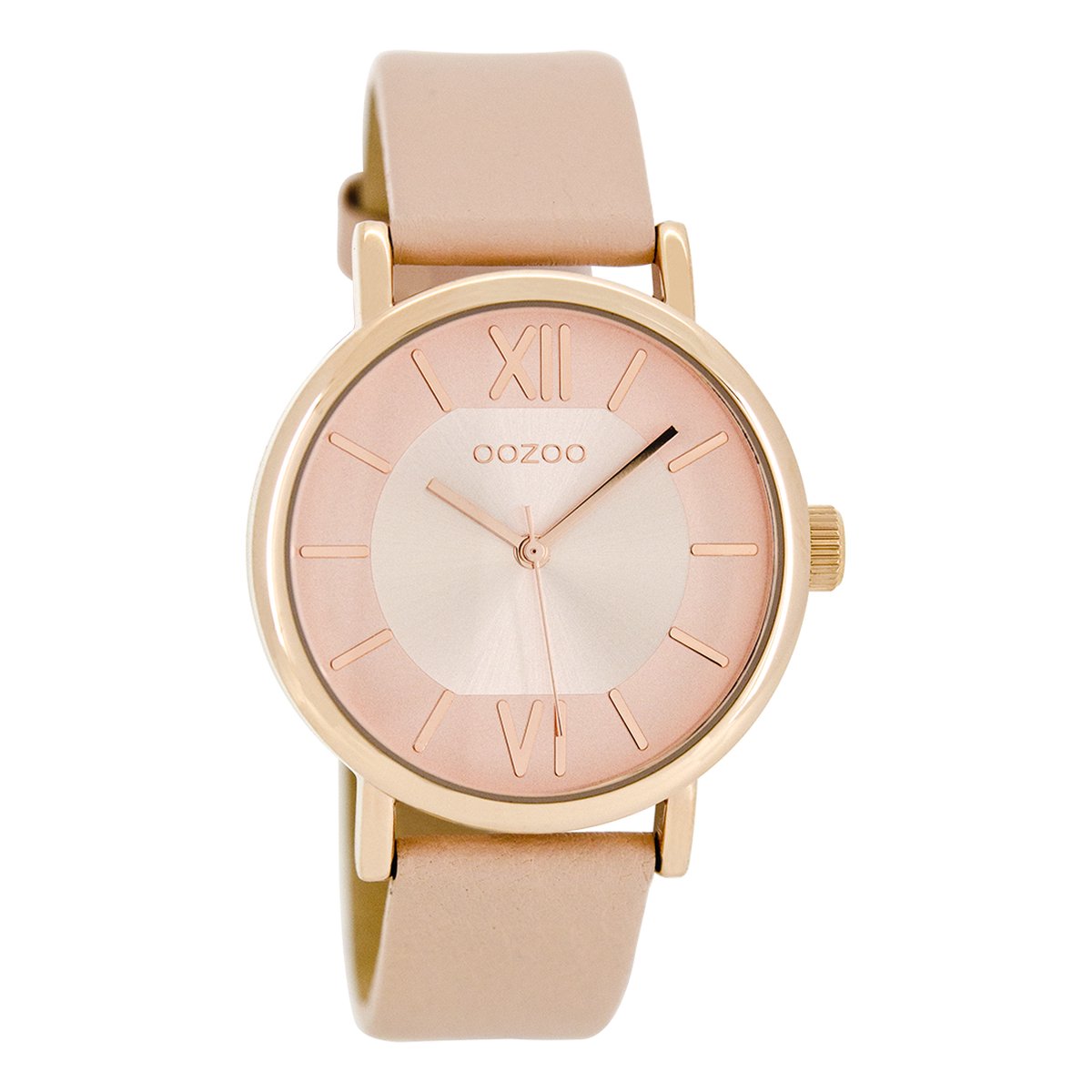 OOZOO Timepieces - Rosé goudkleurige horloge met poeder roze leren band - C8322