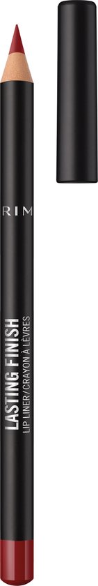 Donkerrode lip liner potlood met dop ernaast, tekst 'LASTING FINISH LIP LINER/CRAYON À LÈVRES'.