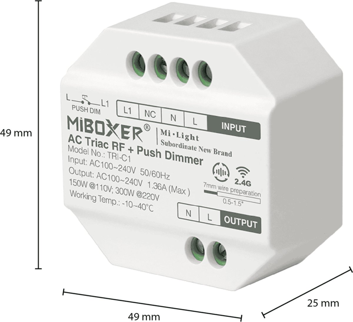 Bundelpakket | 3x Triac draadloze dimmer | 100-240V | Incl. Mi-light afstandsbediening | Zwart