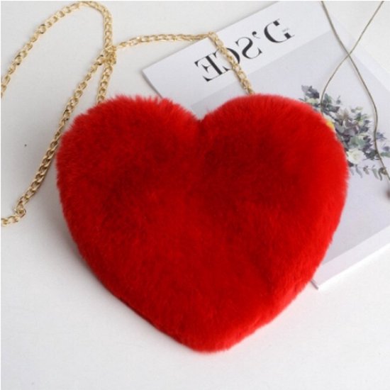 CHPN - Hartjes tasje - Hartentas - Pluche tasje - Rood - Festivaltasje - Valentijn - Themafeest - Tasje in de vorm van een hart - Pluche - Hip tasje