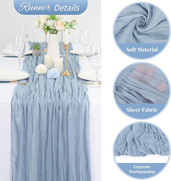 QUARKZMAN Kaki kaasdoek, tafelloper, 2 stuks, 35,4 x 118 inch, feestelijke tafel, rustieke loper, romantische gaas, tafeldecoratie voor bruiloft, verjaardagsfeest